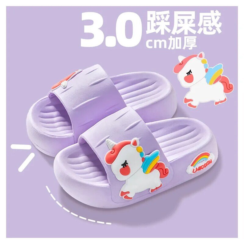 2023New Kids Home Shoes Baby Girls Slippers for Children Cartoon Unicorn Bathroom Antislip Thick Sole Slides 2-8 YearsFlip-flops