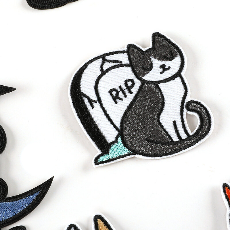 2024 neue DIY Label Stickerei Patch für Stoff Hut Stoff Aufkleber schnell Eisen auf dekorativen Accessoires Emblem Cartoon Schädel Katze
