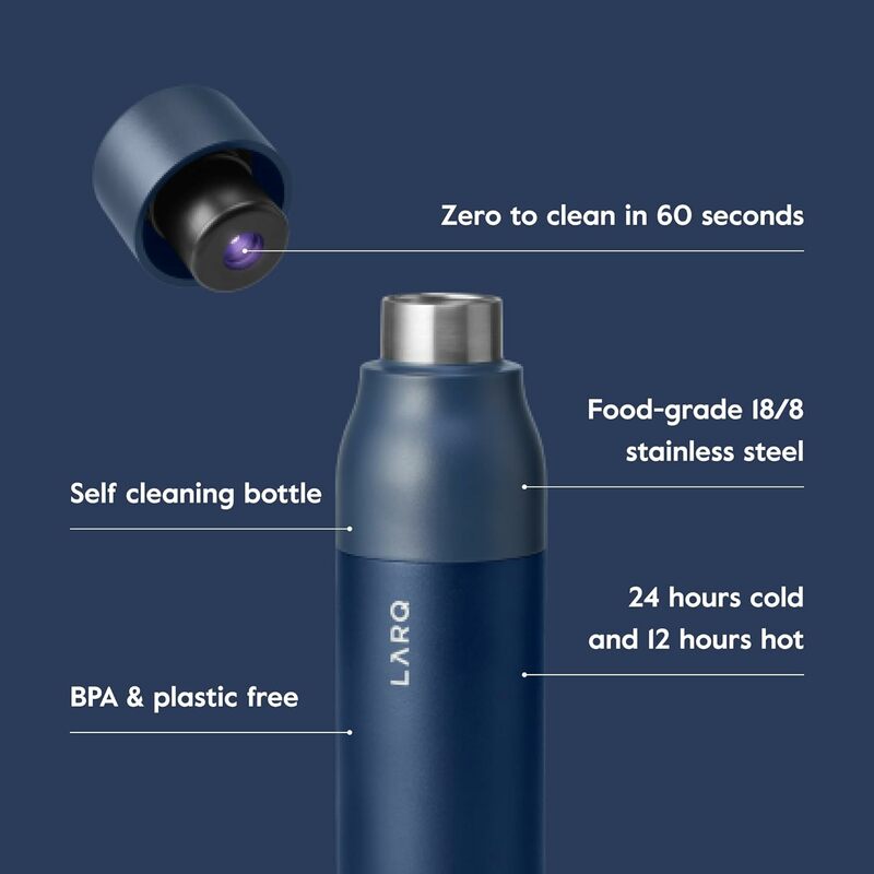 زجاجة مياه من الفولاذ المقاوم للصدأ معزولة على شكل لارق مع منقي مياه يعمل بالاشعة الفوق بنفسجي ، بوفيس ، تنظيف ذاتي ، 17 أونصة ، حائزة على جوائز