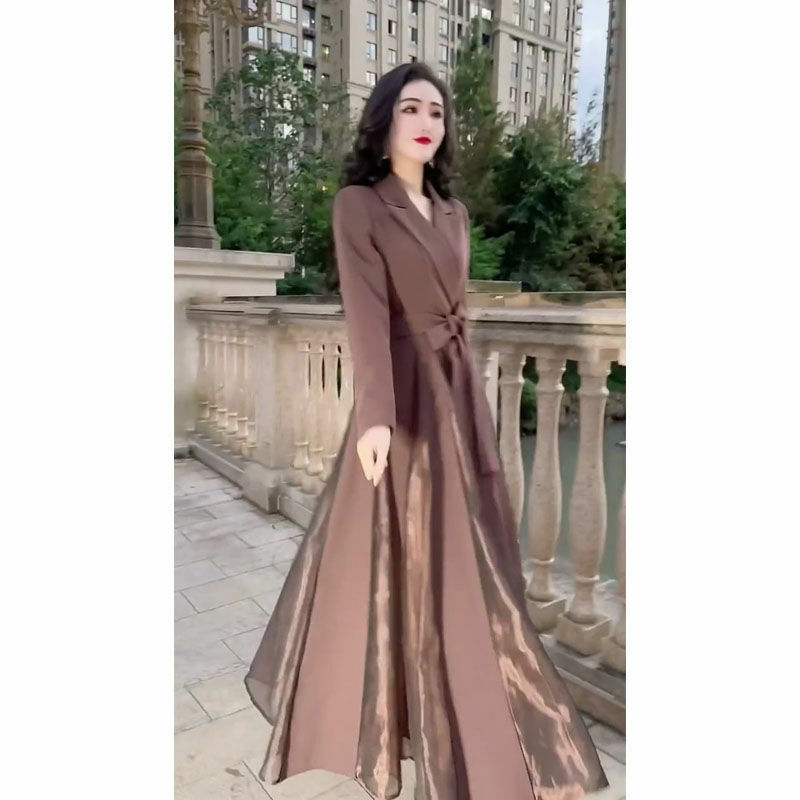 2024 Autumn/Winter New Retro Over Knee Long Dress Large Size Loose and Slim Fashion Casual Style Dress