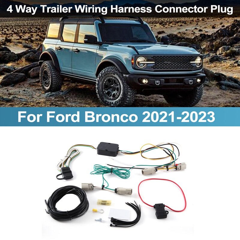 4 Way Trailer Wiring Harness Connector Plug 56471 118867 Replacement Accessories For Ford Bronco W/O LED Taillights 2021-2023