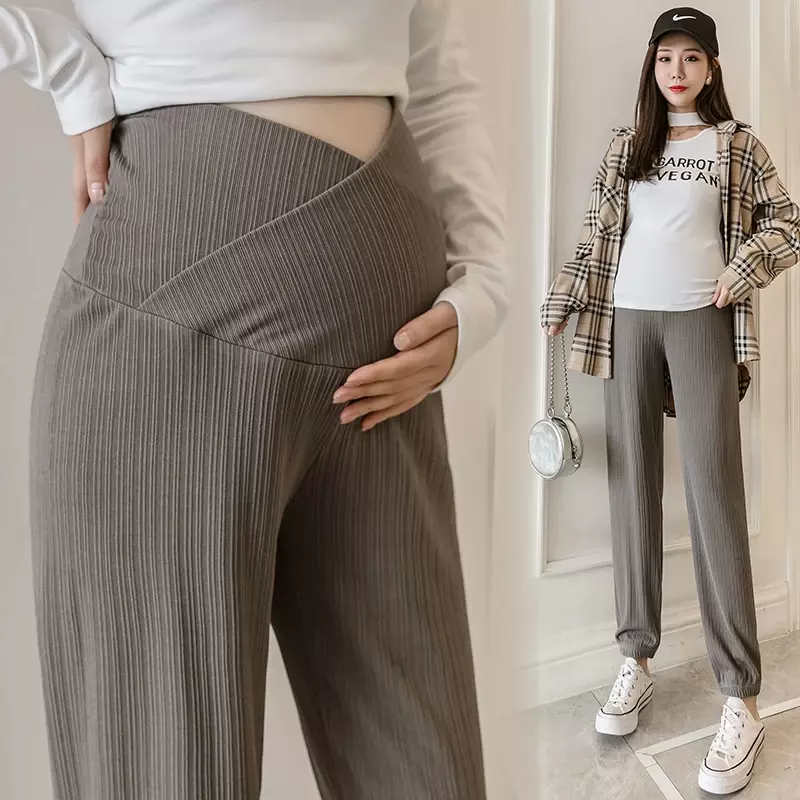 Celana hamil katun kasual olahraga baru pakaian perut tipis musim semi musim gugur celana panjang Preganncy wanita hamil