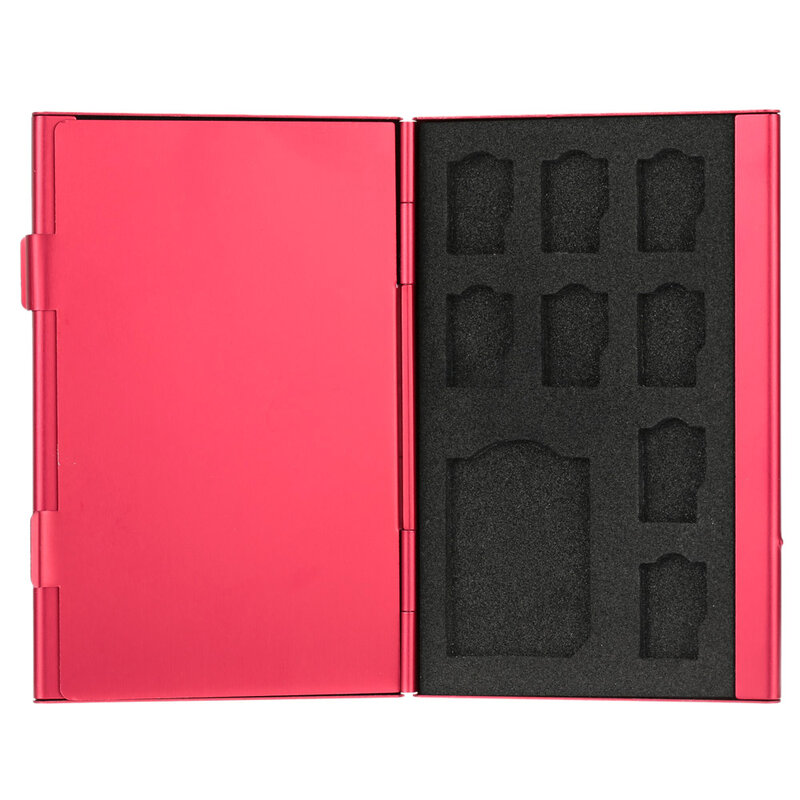 Boîte de rangement en aluminium 12 en 1, sac pour carte mémoire, grande capacité (rouge)