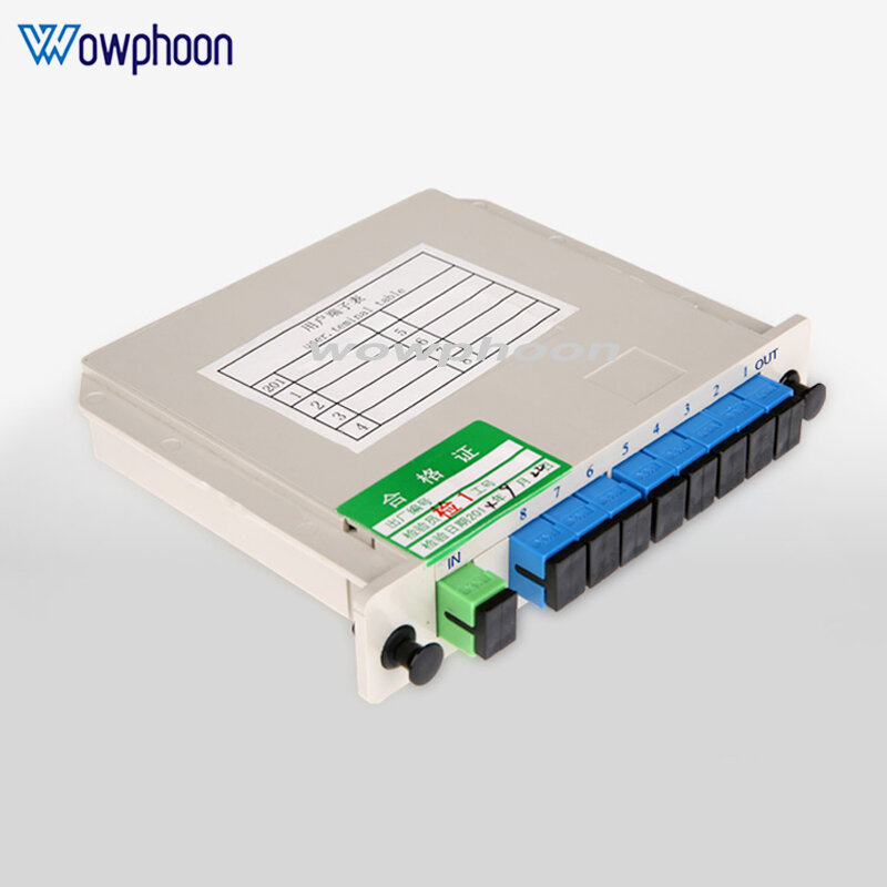 Spersonalizowany rozdzielacz nową optyką 1x8 plug-in PLC card FTTH klasy telekomunikacyjnej 1:8 światłowodowy PLC splitter SC SC square port