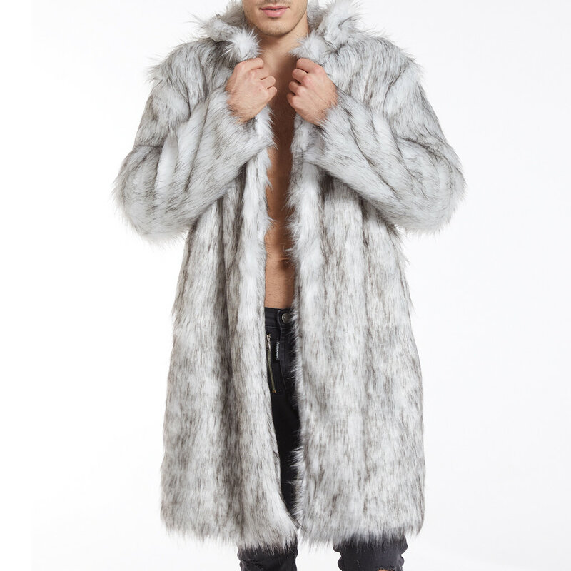 フェイクフォックスファーのメンズコート,冬服,厚手のフリースの裏地,柔らかくて大きいサイズ,暖かい,新しい2023