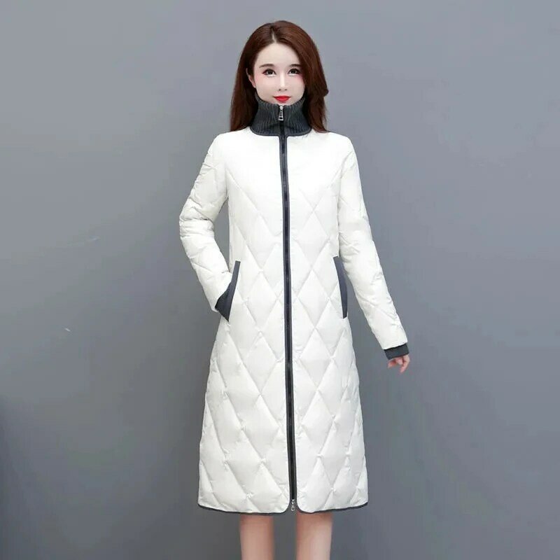 Jaqueta de algodão acolchoada grossa para mulheres, casaco que combina com tudo, parkas longos e quentes, tamanho grande, nova moda, outono e inverno, 2023