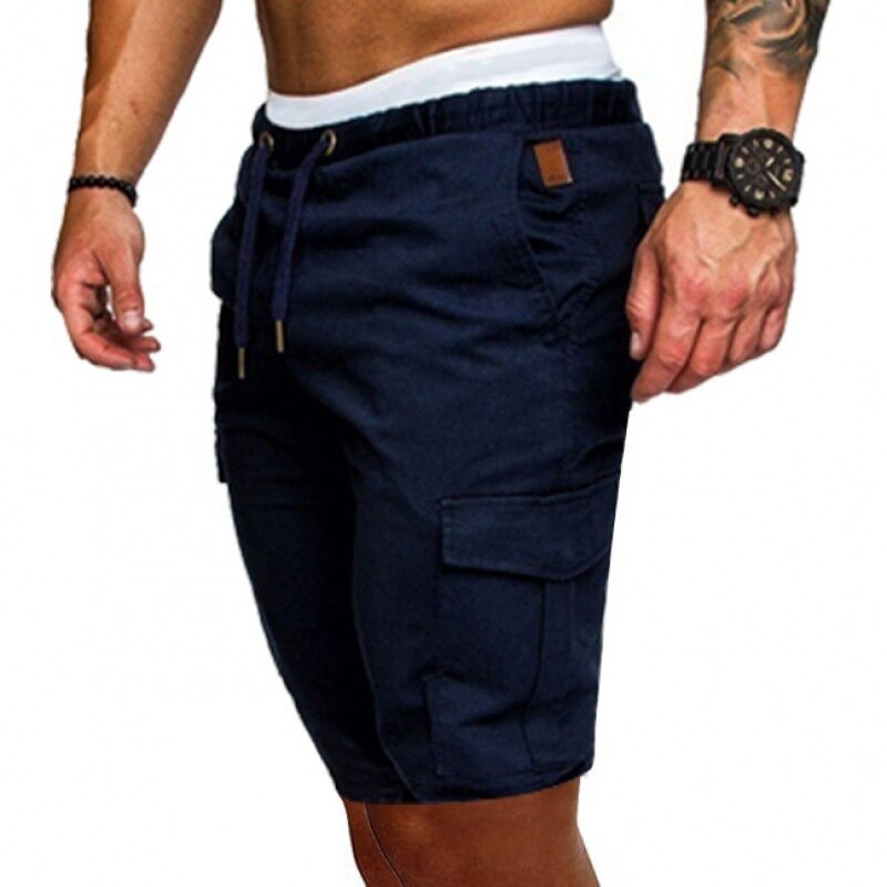 Męskie spodenki letnie z lat Cargo krótkie na co dzień męskie w jednolitym kolorze Cargo krótkie sznurkiem z wieloma kieszeniami spodnie the Fifth luźnym, swobodnym krótkie spodnie
