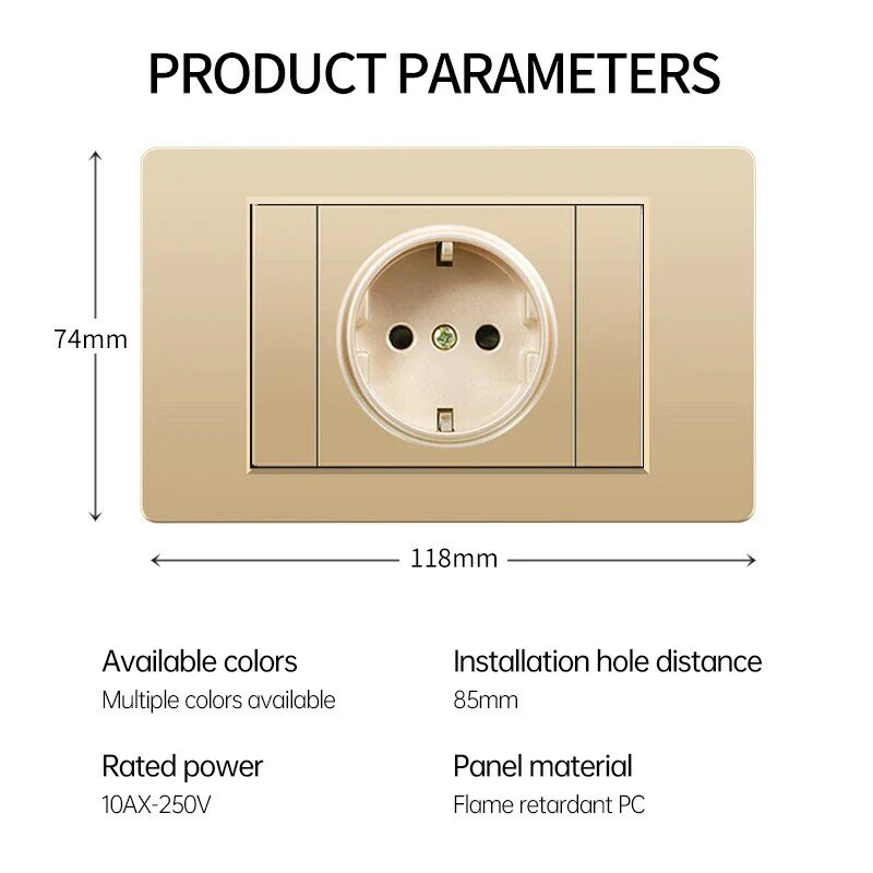 Interruptor de toma de corriente de pared, enchufe de carga rápida USB tipo c, 5V, 2100mA, TV, teléfono, ordenador, panel de PC dorado, UE, Italia, Chile