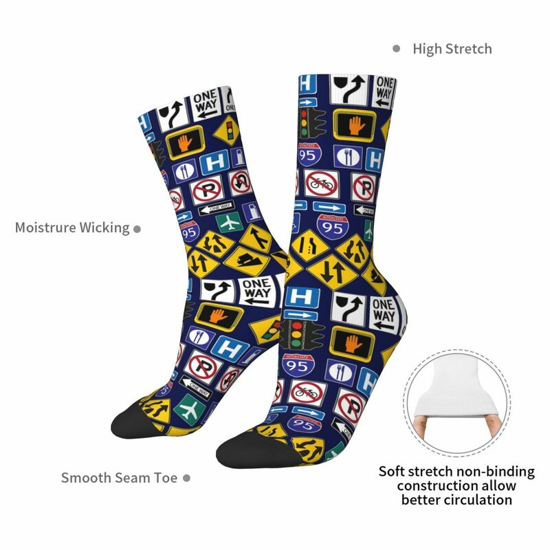 Verkeersborden, Voorschriften Borden Sokken Harajuku Zweet Absorberende Kousen Het Hele Seizoen Lang Sokken Accessoires Voor Unisex Geschenken
