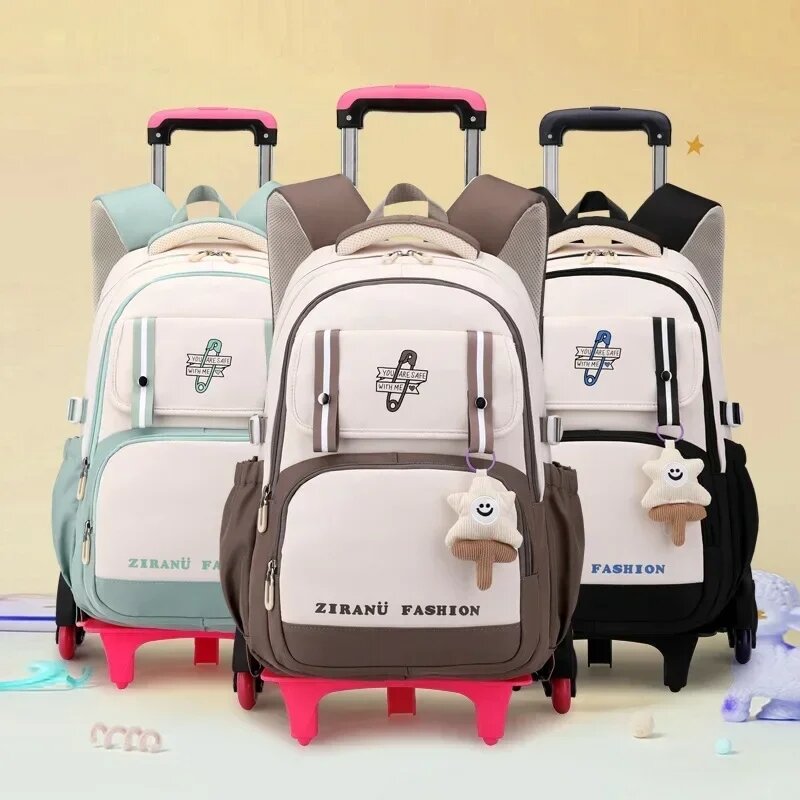 Детский Школьный рюкзак с колесами для девочек, рюкзак на колесиках для студентов, школьная сумка на колесиках, Дорожный чемодан на колесиках
