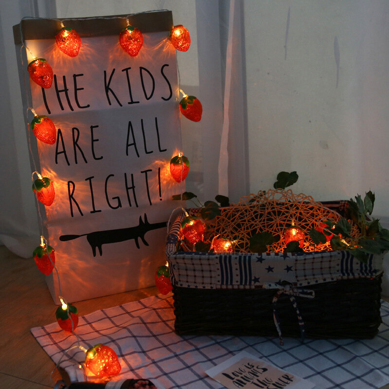 Cadena de luz de fresa roja para decoración de habitación de niños, 10 lámparas LED, iluminación brillante, ahorro de energía, luz nocturna INS, 1,5 m, nuevo