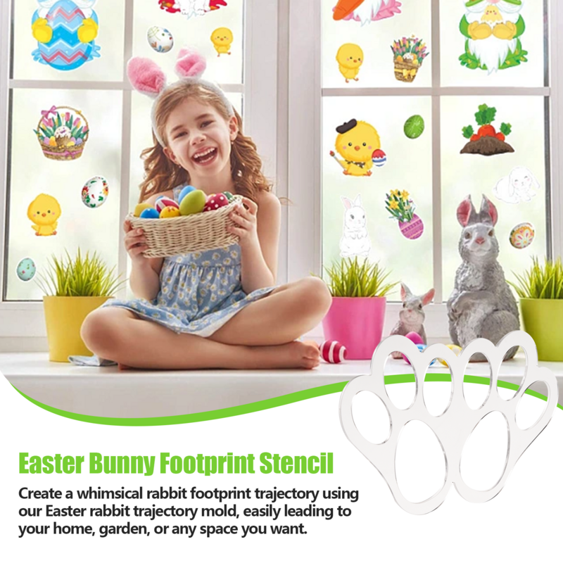 Easter Bunny Tracks Stencil para Crianças, Pegada de Caça ao Ovo, Acrílico Coelho Template, Artesanato DIY, Happy Easter Party Gifts