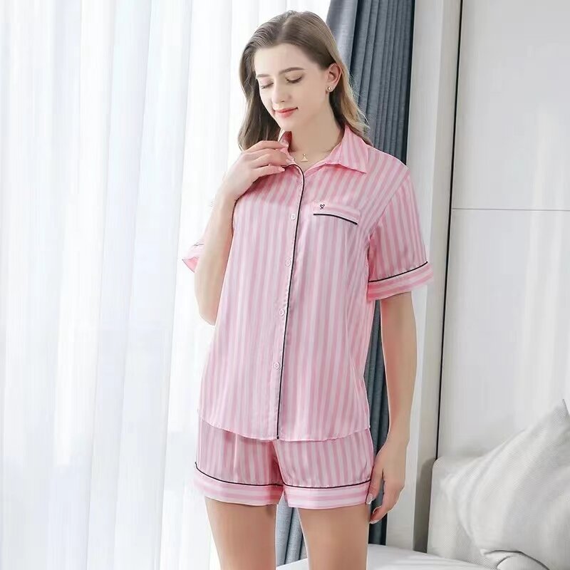 Summer Women's sexy Sleepwear Homeclothing Cool Breathable Short Sleeved Shorts V-letter High-quality Girls' Pajamas Short Sets