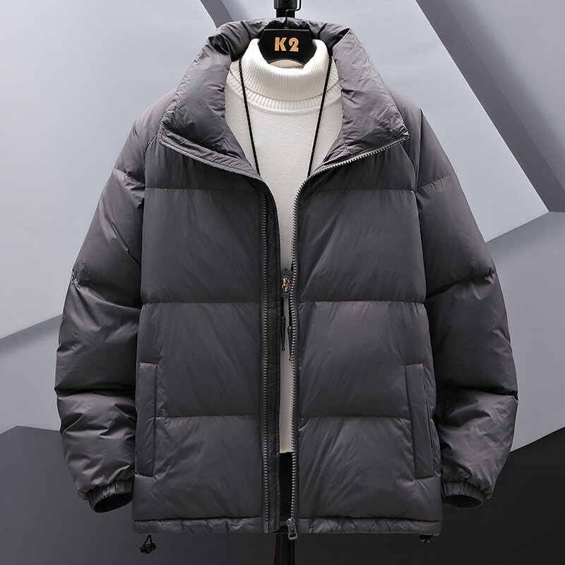 신제품 남성용 기본 겨울 코트, 따뜻한 두꺼운 코튼 코트, 단색 파카 재킷, 남성용 캐주얼 스탠드 칼라 패딩 재킷, 2022