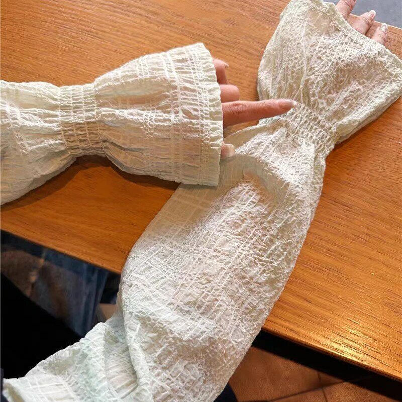 Летние женские тонкие шифоновые плиссированные рукава из ледяного шелка с длинными рукавами, пышные солнцезащитные рукава, уличные рукава с защитой от УФ-лучей, рукава для вождения