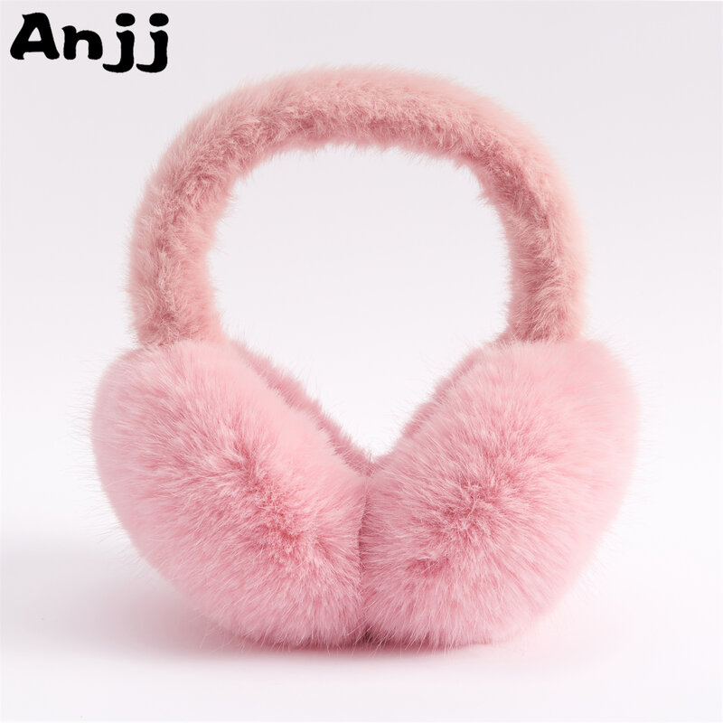Anjj New Pink Hairy Earmuffs Fashion Cute Faux Rabbit Fur Ear Muffs Winter Warm Accessories Gift for Best Friends Sisters