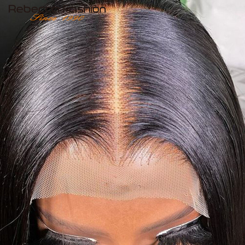 Peluca de cabello humano liso con encaje frontal, pelo corto Bob con densidad de 180%, brasileño, transparente, 13x5x2, prearrancado