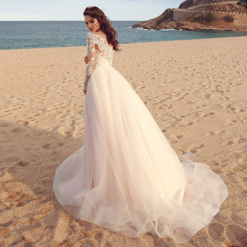 Vestido de noiva longo, manga comprida, vestido de princesa