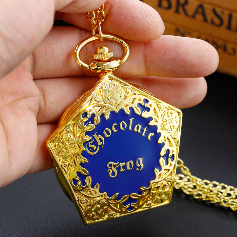 Luxury Gold Chocolate Trolleys Wizard Magic Quartz Pocket Watch Cosplay Necklace Pendant Chain Jewelry Clock Gift