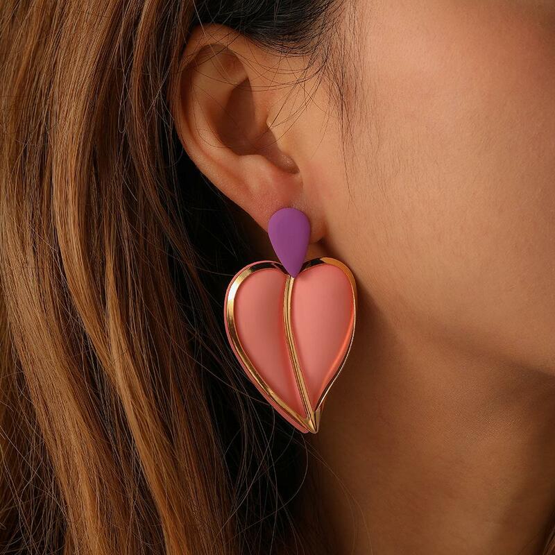 1~20PCS Accessories Spray Paint Trend Advanced Thin Face Wild Heart Earrings Double Earrings Color Fashion Earring Earrings