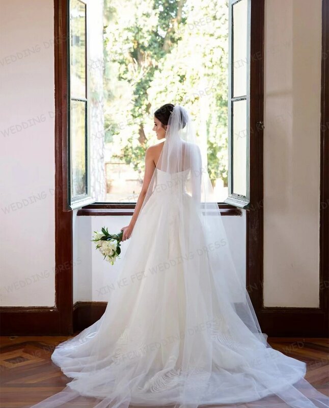 Klasyczne koronki tiulowe 2024 suknie ślubne damskie seksowne a-line bez rękawów aplikacje dla ukochanych księżniczki suknie ślubne Vestidos Novia