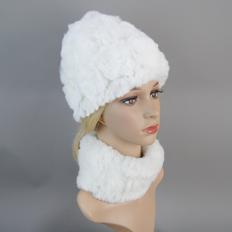 Topi bulu anak perempuan mode setelan selendang topi bulu kelinci Rex asli alami Musim Dingin Wanita berkualitas tinggi 100% bulu asli gratis pengiriman
