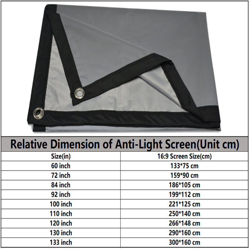 LEJIADA layar proyektor portabel, 16:9 logam abu-abu 60-133 inci anti-cahaya dengan lubang layar proyeksi rumah luar ruangan