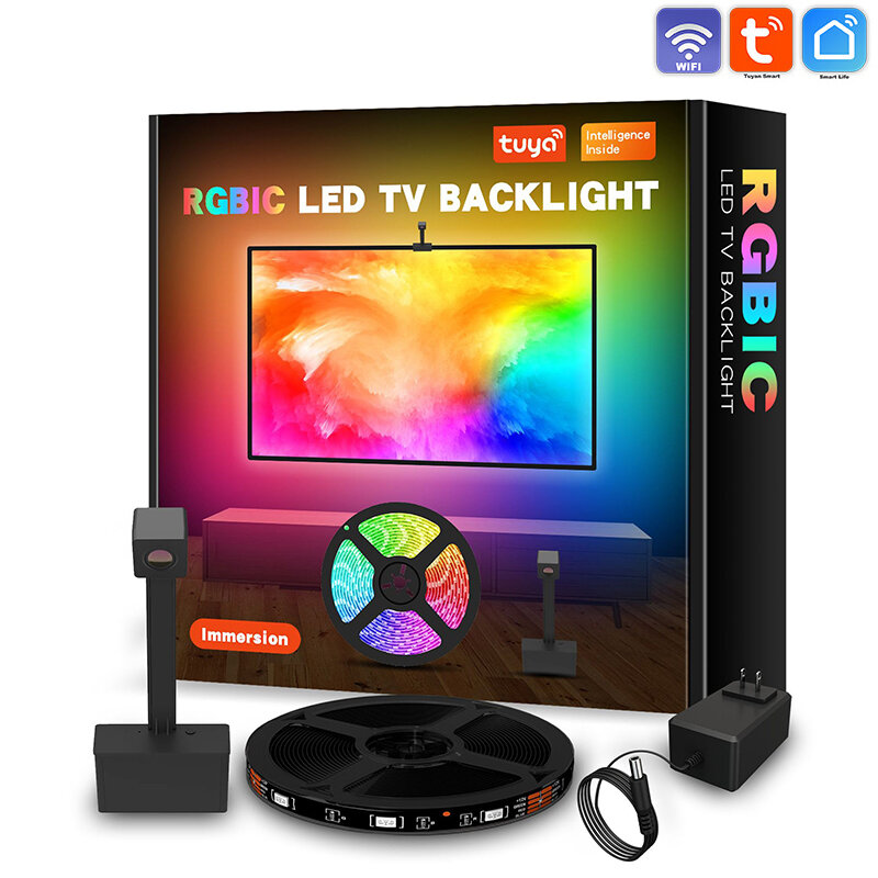 Tira de luces LED RGBIC para retroiluminación de TV, Control por aplicación con cámara, sincronización de música multicolor, para Kits de TV y PC de 55-65 pulgadas