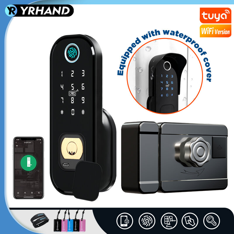 Tuya-インテリジェント防水ドアロック,指紋センサー付き防水セキュリティロック,デジタルコード,ホームセキュリティ用
