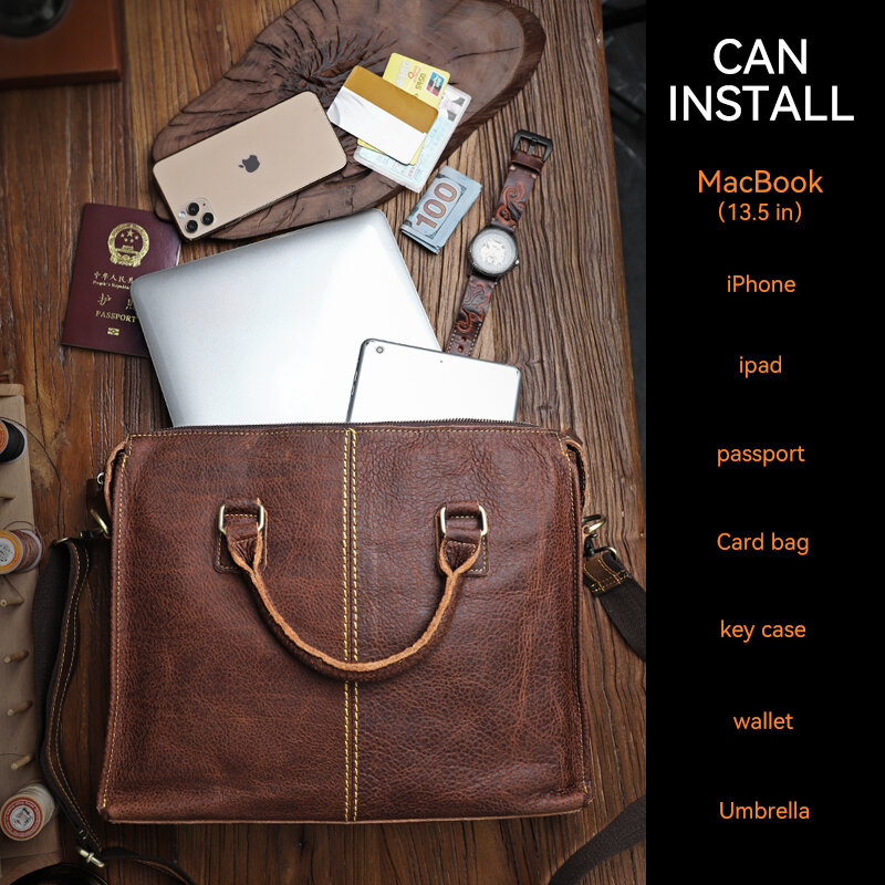 Модный мужской деловой портфель из коровьей кожи, вместительная сумка на плечо для ноутбука, мессенджер, тоут, сумки для компьютера
