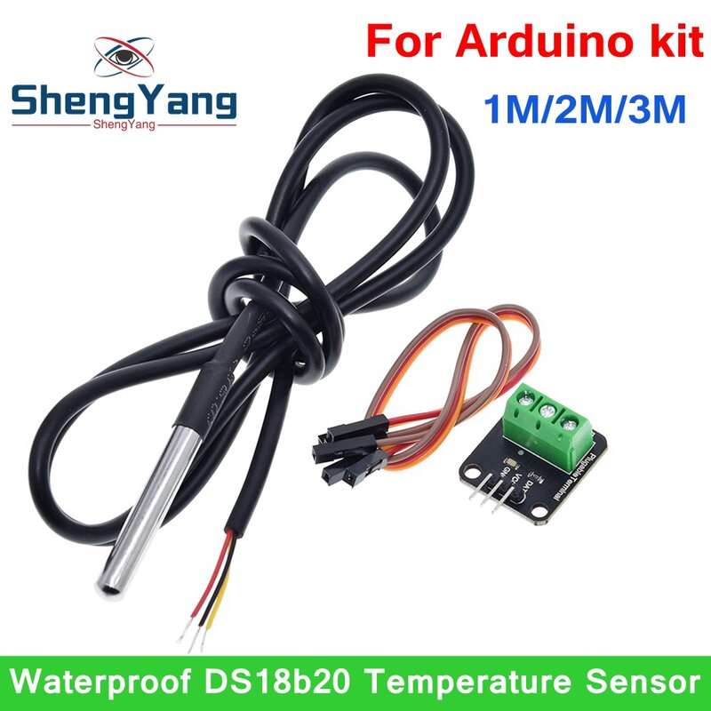 ชุดเซ็นเซอร์โมดูล DS18B20อุณหภูมิ100ซม. กันน้ำสายเซนเซอร์ดิจิตอลก้านสแตนเลสอะแดปเตอร์เทอร์มินัลสำหรับ Arduino