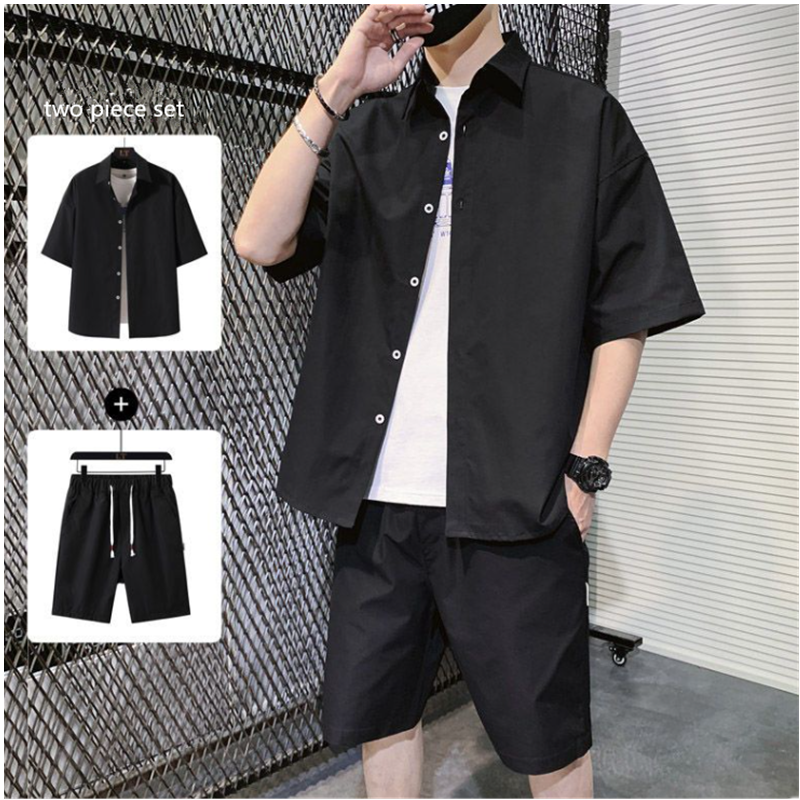 Men's Casual Set, Summer Thin Ice Sports Clothes, Fashionable And Trendy Korean Version Of Handsome Short Sleeved Shorts H0006