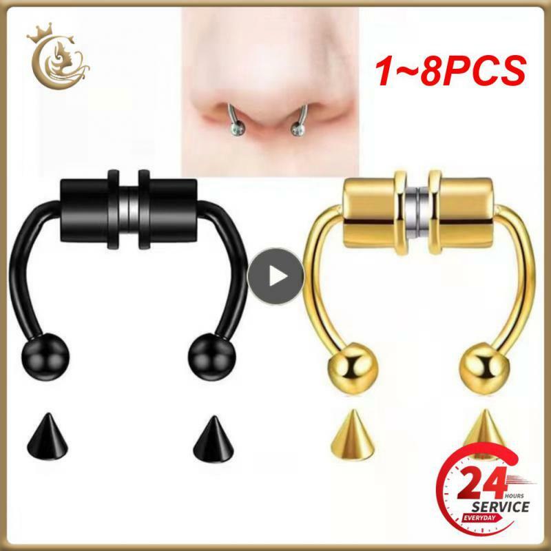 1~8PCS Women Fake Piercing Nose Ring Hoop Septum Non Piercing Nose Clip HipHoop Stainless Steel Magnet Fashion Punk Body