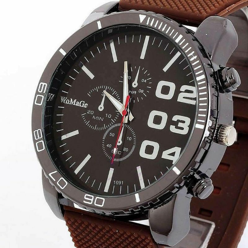 Modische Herren-Armbanduhr mit großem Zifferblatt, Silikon-Gummiband, Sport-Analog-Quarz-Armbanduhr