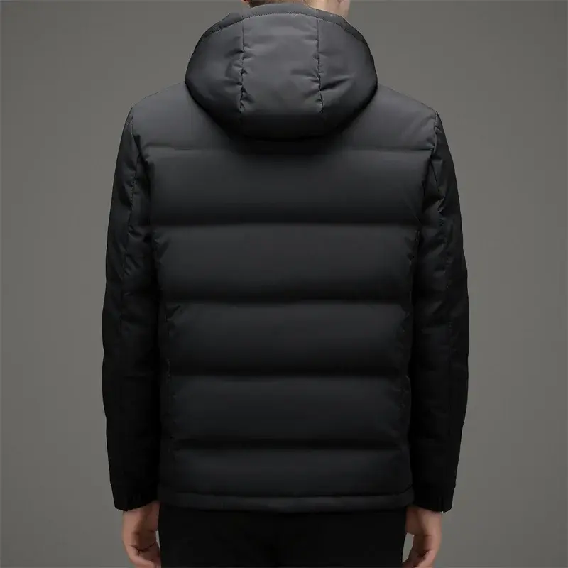 Men's Standing Collar Hooded Down Jacket Short 2023 Autumn and Winter New Middle-aged Solid Color Minimalist