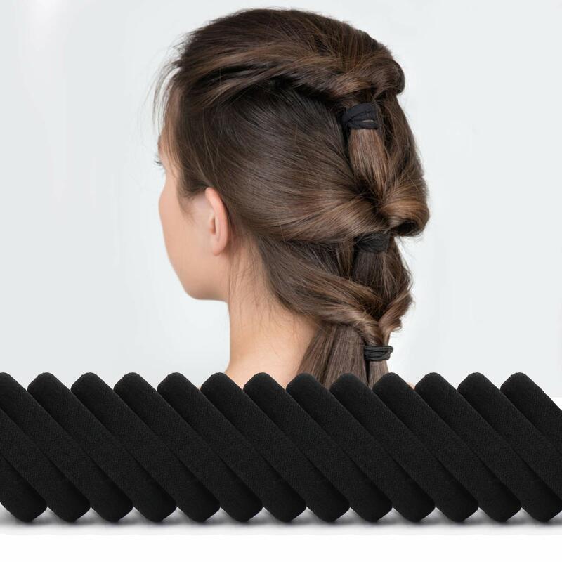 Bandes de cheveux en caoutchouc à haute élasticité pour femmes et filles, porte-queue de cheval, chouchous noirs, 50 pièces