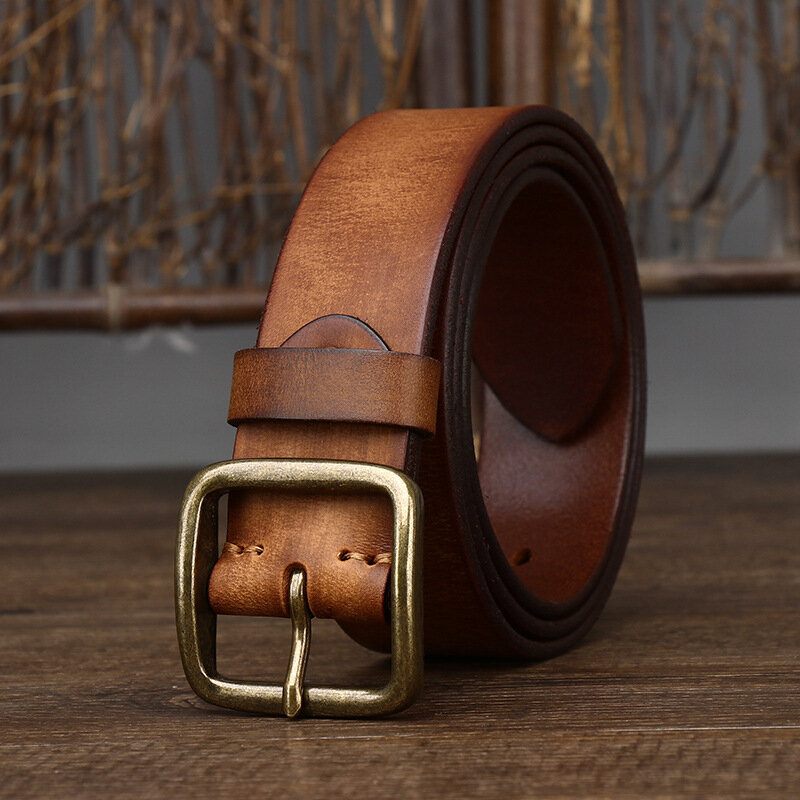 3.8cm Wide And 4mm Thick Pure Cowhide Copper Buckle Belt For Men And Women Universal Hunting Training High-Quality Leather Belt