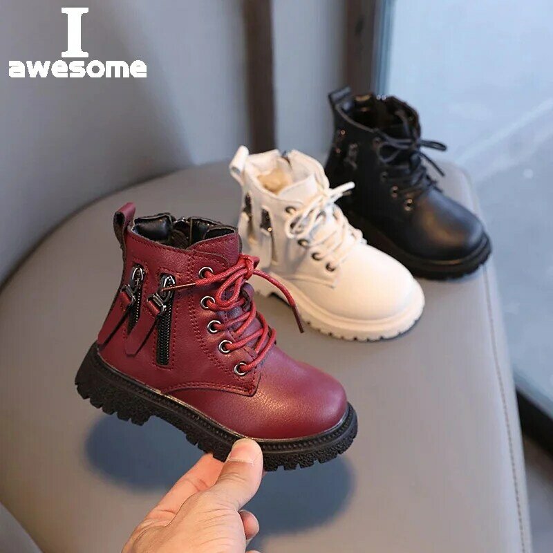 Rubber Boots for Children Boys Tide Boots Autumn Winter Warm Cotton Ankle Boots for Kindergarten Girls Kids Boots Double Zip