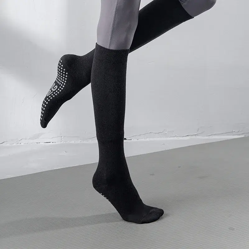 خمسة جوارب سيليكون احترافية مانعة للإنزلاق للنساء ، لون سادة ، جوارب ركبة قطنية ، جوارب لليوجا ، بيلاتيس ، رقص ، رياضة ، جوارب
