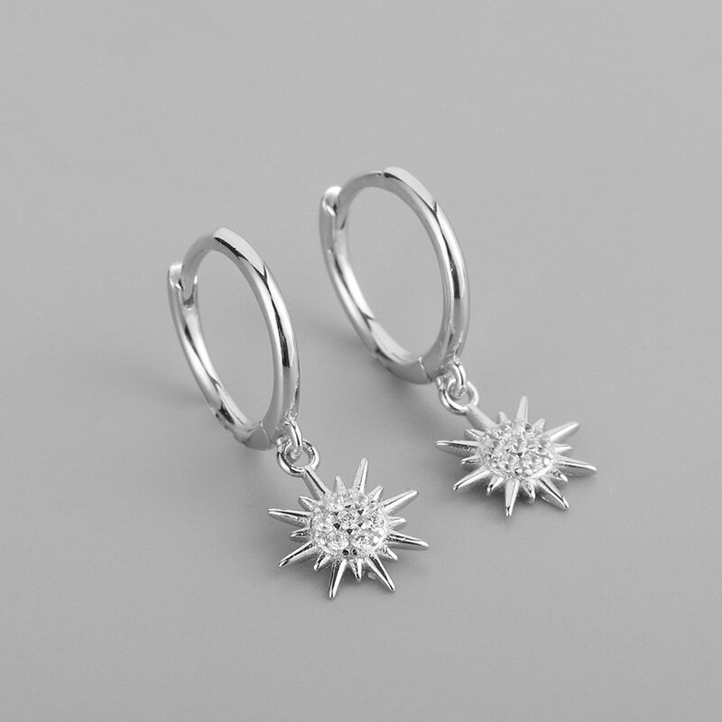 Orecchini a cerchio in argento Sterling 925 per donna Trendy Sun Zircon nappa orecchini gioielli prevenire allergia accessori per feste G