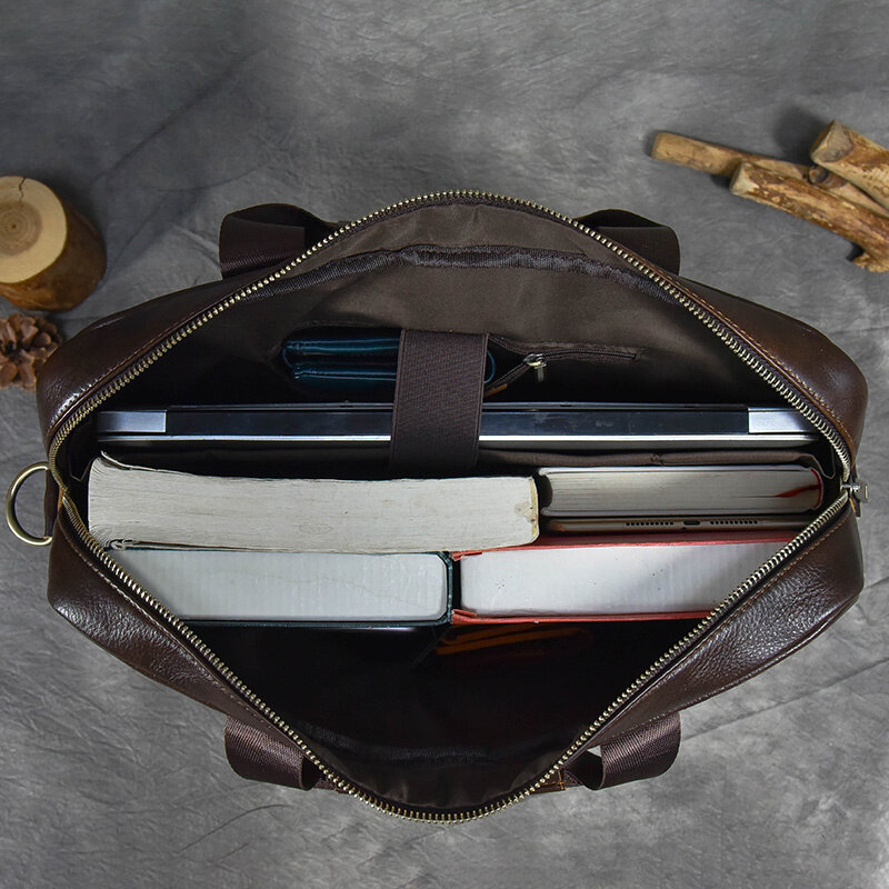 Borsa valigetta in vera pelle per borsa per computer portatile da 15.6 pollici borsa a tracolla in pelle da uomo in pelle di mucca