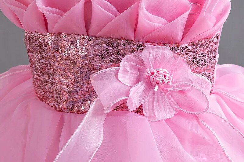 Girls' Summer organza cake dress Wedding Flower Girl Tail  Elegant Evening Dress Bow Birthday Princess Party Dress 4-12Y