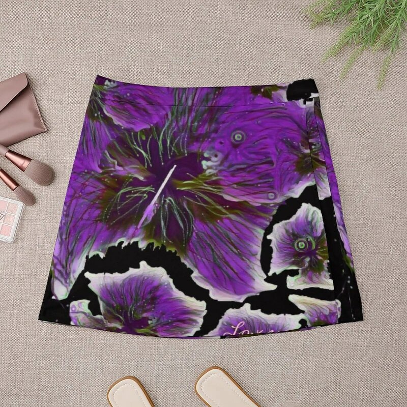 Minifalda con patrón de flores púrpuras para mujer, ropa japonesa kawaii, faldas de verano, 2023
