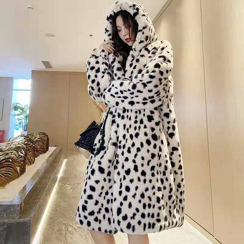 Abrigo de piel de leopardo de imitación para mujer, todo en uno abrigo de invierno, ropa de moda para mujer