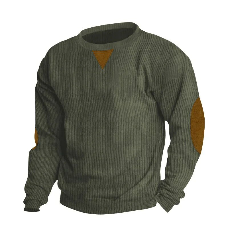 เสื้อสเวตเตอร์คอกลมแขนยาวสำหรับผู้ชายเสื้อสเวตเตอร์ลำลองผ้าลูกฟูกคอตั้งฤดูใบไม้ร่วงและฤดูหนาว
