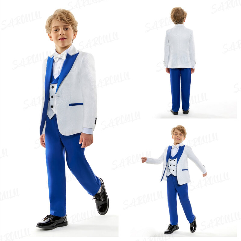 Fast Delivery 4 Pieces Smart Suit Set For Kids, Slim Fitting Boys Suits Set, Blazer Vest Pants Bow-tie Children Formal Tuxedo