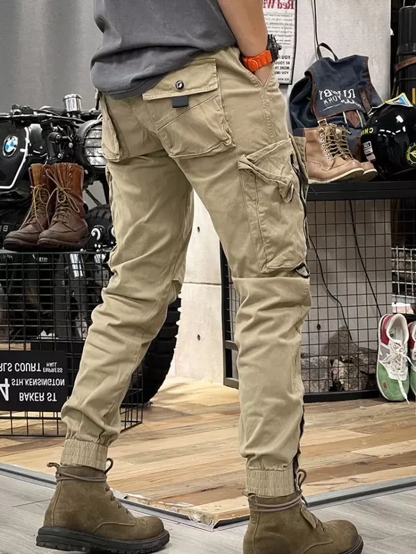 Male Trousers Loose Aesthetic Men's Cargo Pants Outdoor Stacked Khaki Hiking Large Size Long Fashion Clothing Luxury Cotton