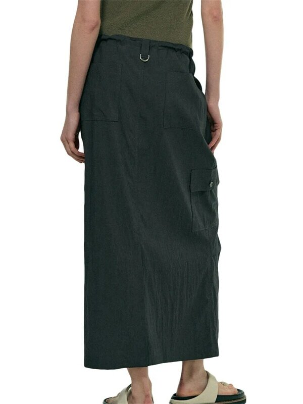 Damen Baggy Loose Size Cargo Röcke hohe Taille Taschen Kordel zug Vintage langen Rock Y2k Retro Streetwear