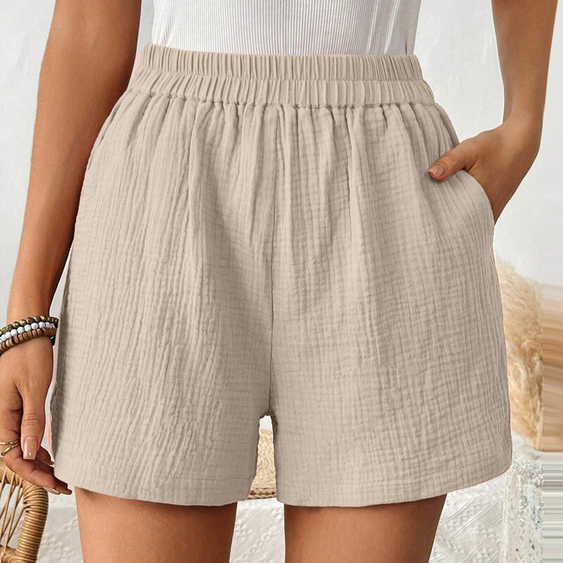 Celana pendek olahraga wanita, celana pendek longgar kasual ukuran besar kaki lebar pinggang tinggi musim panas untuk perempuan