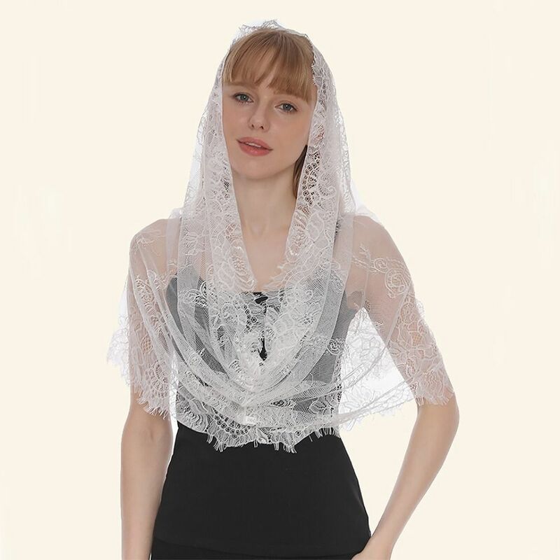 Bufanda de Mantilla Floral Vintage de encaje para mujer, velo redondo de novia, chal de novia, de estilo étnico pañuelo de cabeza, chal de boda de playa